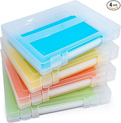 4 Pack Large A4 Paper document Box, Arts Supply Storage Organizer Box Scrapbook Storage Box Crafts Organization Boad Game Storage,Thick Plastic Scrapbook Storage Box for 8.5" x 11" Letter