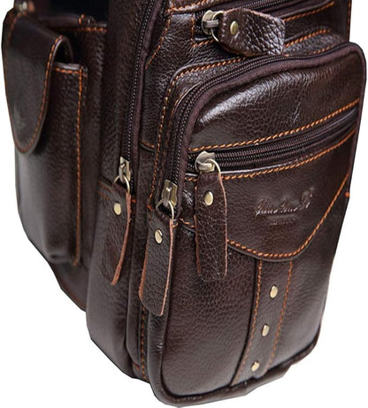 Hebetag Leather Sling Bag Crossbody Backpack for Men Women Multipurpose Single Shoulder Chest Pack Daypack Outdoor Travel Casual Day Pack Coffee