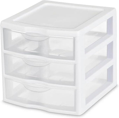 Sterilite 18-Pack Clearview 3-Drawer Cart, Small Plastic Storage Organizer Drawers, White - Organizing Drawer Containers for Bathroom, Closet, Kitchen, and Bedroom
