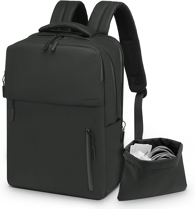 Lightweight 20L Commute Backpack for Men & Women, Water-Resistant Travel Daypack with 15.6-Inch Laptop Compartment & Anti-Theft Pockets, Black