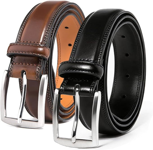 Mens Genuine Leather Dress Belt for Men, Handmade, 100% Cow Leather,Classic Casual and Business Belt Prong Buckle
