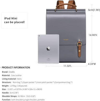 Cnoles Leather Backpack Purse For Women Fashion Ladies Vintage Bags Casual College Travel Backpacks Large bag Grey