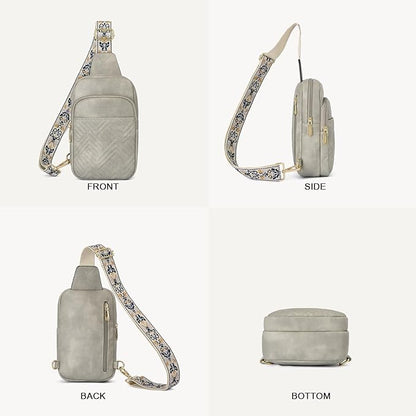 BOSTANTEN Sling Bag Quilted Crossbody Bags for Women Cross Body Purse Leather Fanny Pack with Adjustable Guitar Strap