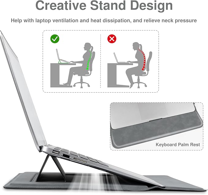 Allinside 13-14 Inch Laptop Sleeve Case for MacBook Pro 14" 2021-2026/MacBook Air 13" 2010-2017/MacBook Pro 13" 2010-2015, Waterproof Matte PU Leather Sleeve Cover with Stand & Accessory Pouch, Gray