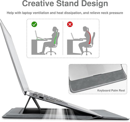 Allinside 13-14 Inch Laptop Sleeve Case for MacBook Pro 14" 2021-2026/MacBook Air 13" 2010-2017/MacBook Pro 13" 2010-2015, Waterproof Matte PU Leather Sleeve Cover with Stand & Accessory Pouch, Gray