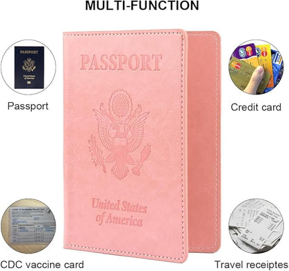 Passport Holder, Pink Passport Holder for Women, Travel Passport Wallet, 1 Pack Slim Passport Cover Travel Must Haves, Pu Leather Passport Case Protector International Travel Accessories