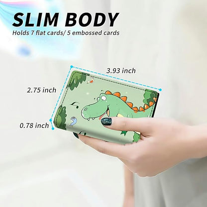 Green Dinosaur Minimalist Wallet for Men, Pop Up Card Case Wallet for Women, PU Leather Automatic Credit Card Holder Metal Money Clip Wallet RFID Blocking Bifold Pocket Wallet