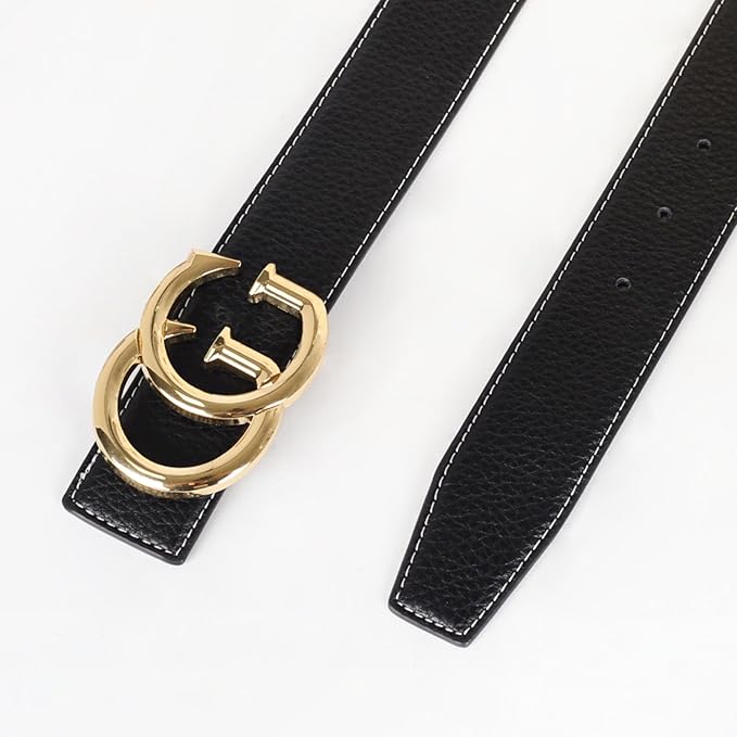 Aurolran Men&Womens Leather Dress Belt Business Automatic Buckle Belt Color-Black Silver Gold