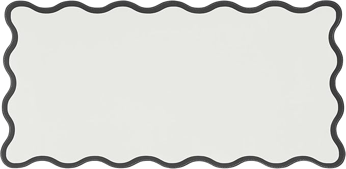 Ralxion Scalloped Desk Mat, 31.5" x 15.7", PU Leather, Waterproof Anti-Slip, Cute Aesthetic Desk Pad for Office/Home/Game/Vanity (Black, Large)
