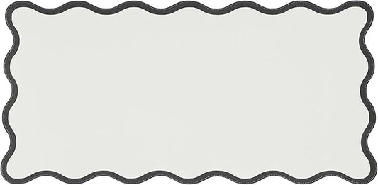 Ralxion Scalloped Desk Mat, 31.5" x 15.7", PU Leather, Waterproof Anti-Slip, Cute Aesthetic Desk Pad for Office/Home/Game/Vanity (Black, Large)