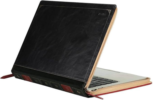 MOSISO Compatible with MacBook Air 15 inch 2025 2024 2023 M4 M3 M2/Pro 15 inch Case A1990 A1707 2019-2016, PU Leather Laptop Sleeve Vintage Retro Zippered Portfolio Protective Case Cover, Black