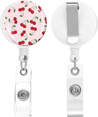 2 Pack Badge Reels Holder Retractable with ID Clip for Nurse Name Tag Card Nursing for Doctor Teacher Student Employee Office Medical Work (Cute Pink Cherry)