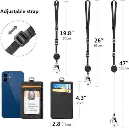 Leather Badge Holder and Adjustable Retractable Lanyards, Quick Release Buckle and Safety Breakaway Lanyards with Swivel Metal Clasp for Offices, Staff, Students, Employees
