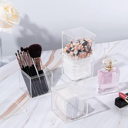 Acrylic Box Clear Boxes with Lid 4 Pieces Display Case Graduation Candy Box Plastic Square Cube Wedding Present Valentine's Day Birthday Party Gift Wrap Storage Box