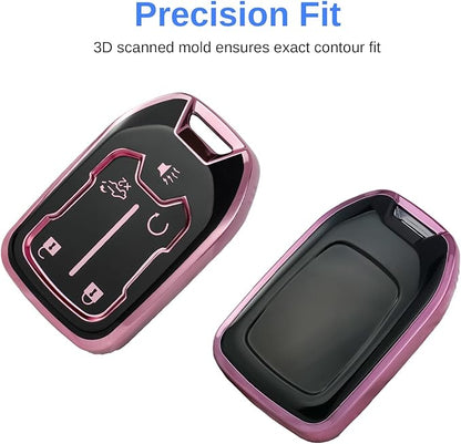 for GMC Key Fob Cover - TPU Key Shell Case Protector Compatible with Chevy Silverado and GMC Sierra 1500 2500HD 3500HD 5 Buttons Smart Remote Key, Pink