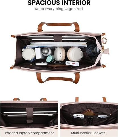 LOVEVOOK Laptop Bag for Women, 15.6'' Laptop Tote Purse 2-in-1 Professional Work Bag Business Briefcase with Clutch Purse, Waterproof Leather Computer Handbag for Teacher Office Travel
