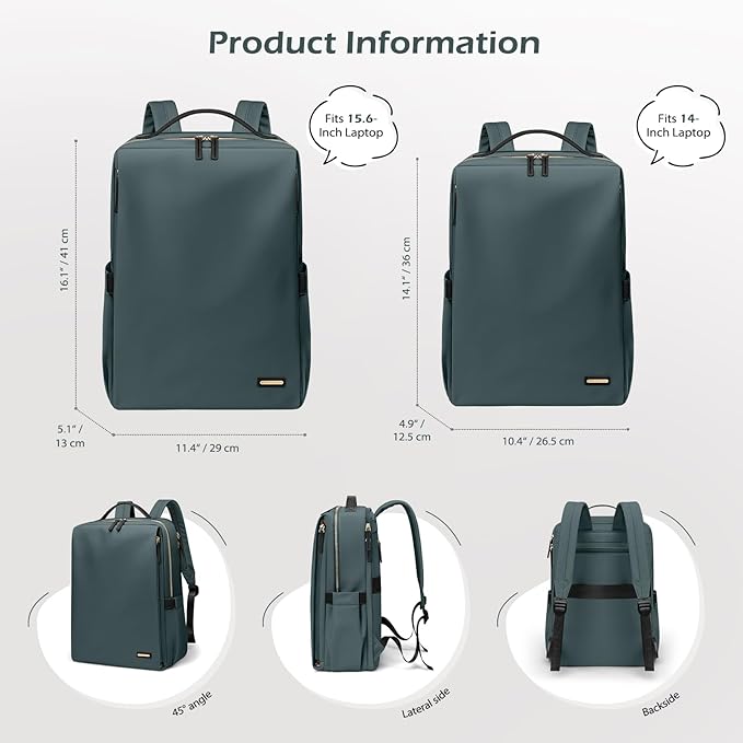 GOLF SUPAGS Stylish Laptop Backpack for Women Airline Approved Perfect for Work College and Travel Multi-Functional Casual Daypack Fits 14 Inch Notebook (Atrovirens)