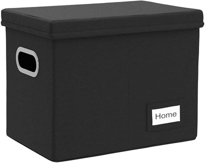 PRANDOM File Organizer Box - Set of 1 Collapsible Decorative Linen Filing Storage Hanging File Folders with Lids Office Cabinet Letter Size Black (14x9.3x10.8 inch)