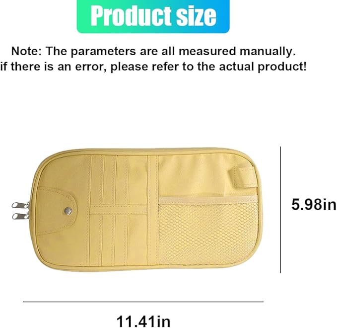 ZIMISI Car Visor Organizer, Double Zipper Sunglass Holder with Elastic Bands, PU Leather Car Storage Holder, Multi-Pocket Storage Pouch, Sun Visor Organizer for Most Cars (Beige)