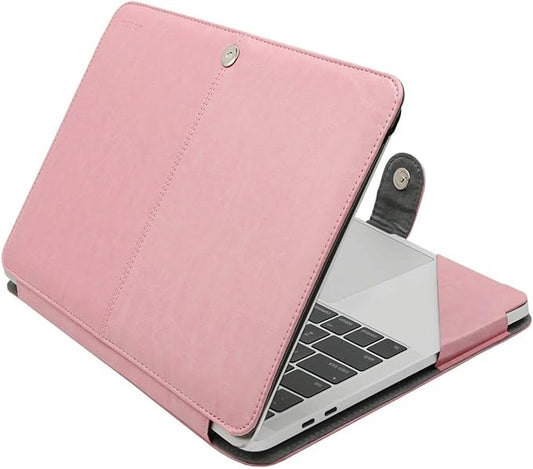 MOSISO Case Compatible with MacBook Air 13.6 inch M4 M3 M2 2025-2022 /Air 13 M1 2022-2018 /Pro 13 inch M2 M1 2025-2016, PU Leather Portfolio Protective Stand Cover, Rose Quartz