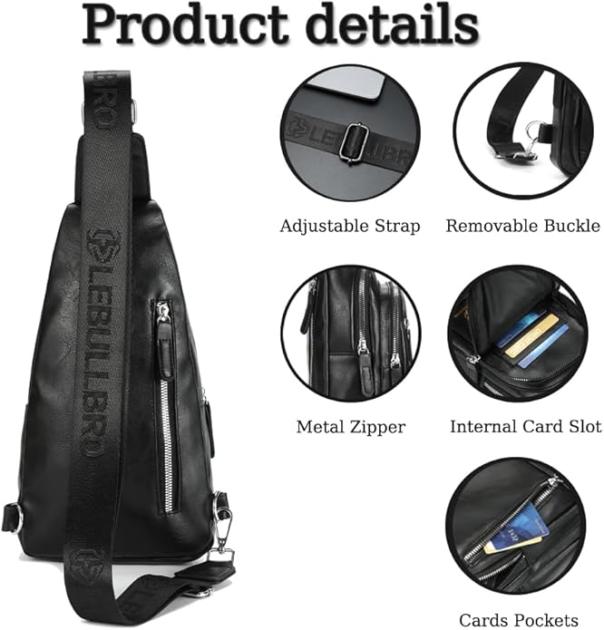 Crossbody Bags for Men Leather Sling Bags Mens Chest Bag Backpack Travel Hiking Fishing Outdoor Sports