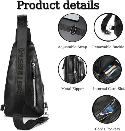 Crossbody Bags for Men Leather Sling Bags Mens Chest Bag Backpack Travel Hiking Fishing Outdoor Sports