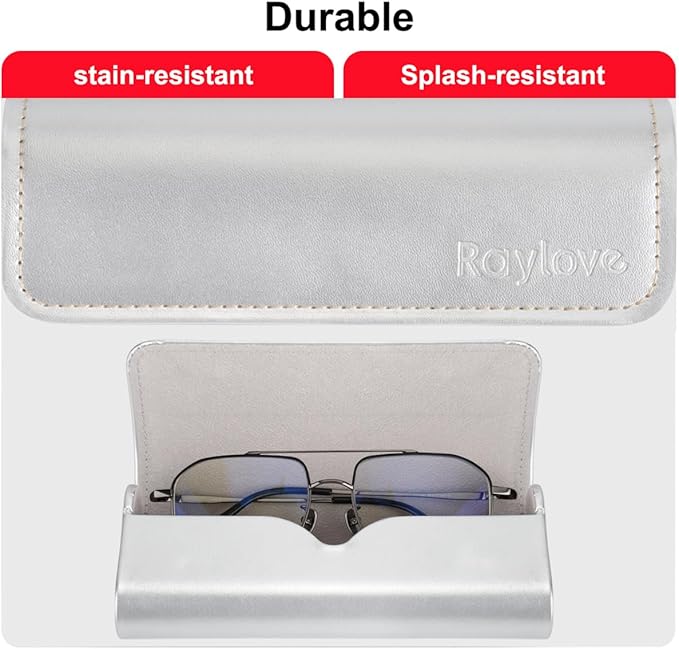 RayLove Glasses Case Hard Shell, Travel Sunglasses Case, Leather Hard Eyeglass Case for Women, Reading Glasses Case for Men