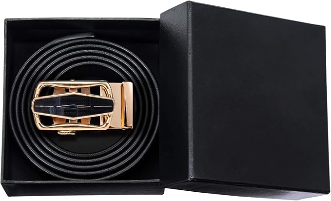 Dubulle Designer Mens Belts, Sliding Automatic Buckle Ratchet Dress Belt TOP Genuine Leather Strap Gifts