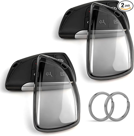 Clear TPU Key Fob Cover, Compatible with GMC Yukon Denali Sierra 2021-2026, Fit for Chevy Silverado Suburban Tahoe Buick etc, Transparent Soft Key Case (Grey, 2 Pcs)