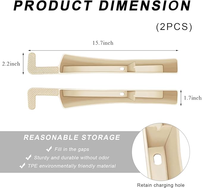 2PCS Car Seat Gap Filler Organizer, Multifunctional Seat Side Gap Filler with Phone Holder, Auto Crevice Blocker Between Seats for Prevent Essential Items from Falling (Beige)