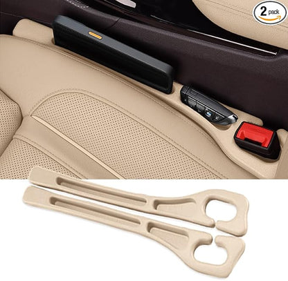 Car Seat Gap Filler Organizer Universal Fit Car SUV Truck Console Side Plug Strip Stopping Phone Key from Falling, Pack of 2 (Beige)