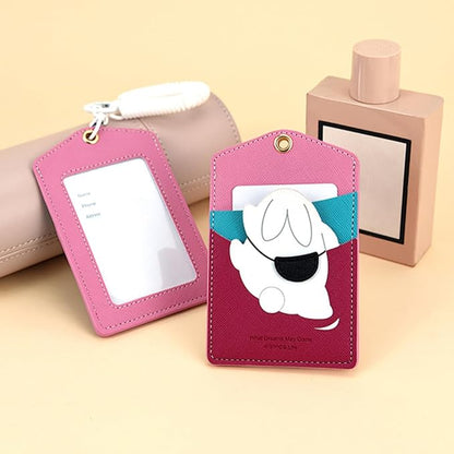ID Badge Holder with Keychain, 3 Card Slots Cartoon Animal Cute Badge Holder for Professionals, Teacher, Nurse Officer and Students Women Girls Boys (Bunny)