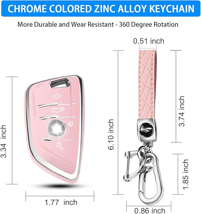 QBUC for BMW Key Fob Cover with Leather Keychain,for BMW 2 5 6 7 Series X1 X2 X3 X5 X6 X7 Premium Soft TPU Key Fob Holder (1-Pink)