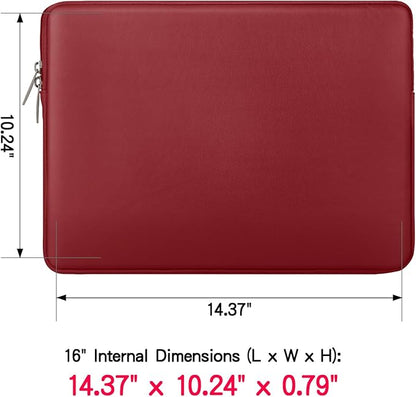 RAINYEAR 16 Inch Laptop Sleeve Soft PU Leather Case Protective Water Resistant Zipper Padded Cover Carrying Computer Bag Compatible with 16" MacBook Pro/Max M1 M2 M3 M4 M5(Red)
