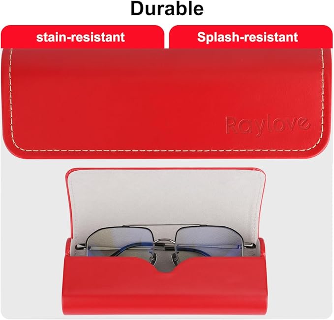 RayLove Glasses Case Hard Shell, Travel Sunglasses Case, Leather Hard Eyeglass Case for Women, Reading Glasses Case for Men