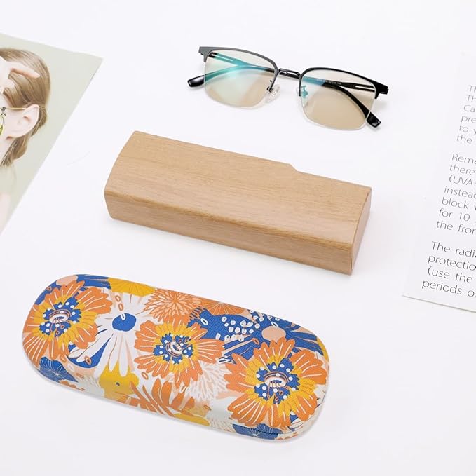 PERFECTSIGHT Hard Shell Eyeglasses Case, PU Leather Protective Glasses Case, Cute Eyeglass Case for Women Men Girls