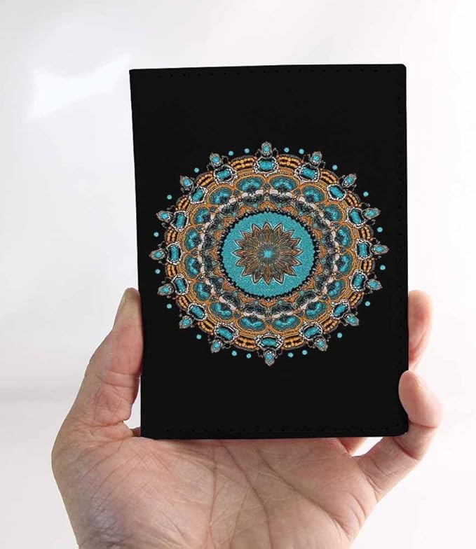 Mandala Passport Holder for Travel Abstract Ornate Filigree Scroll PU Leather Passport Cover Wallet Cute Passport Card Holder for Women and Men