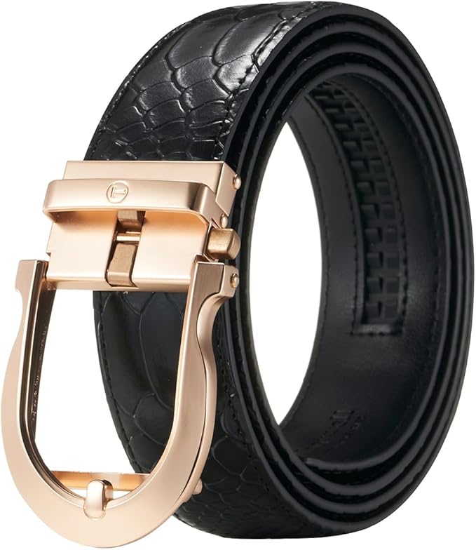 Tonywell Men's Ratchets Belt, Crocodile Embossed Texture, 1-3/8 Wide, Alligator Brown