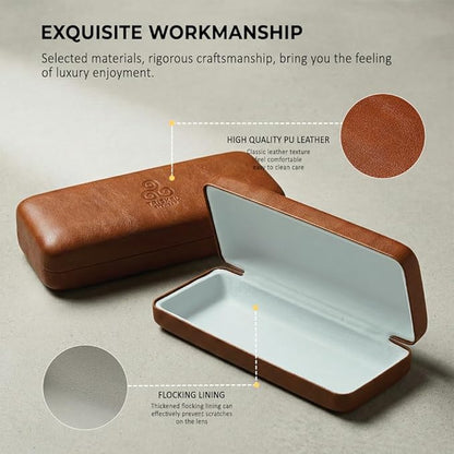 Premium Curved Rectangular Glasses Case, Hard Shell PU Leather Eyewear Holder. Magnetic Closure.