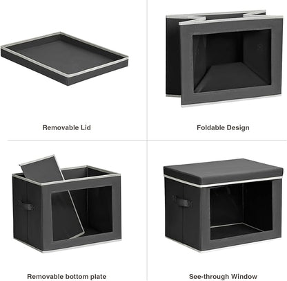 Homsorout Stackable Storage Bins with Lids - Large Decorative Basket with Lids, Fabric Foldable Closet Organizer Bins, Shelf Organizer for Living Room, Dorm, 5 Pack, Dark Grey