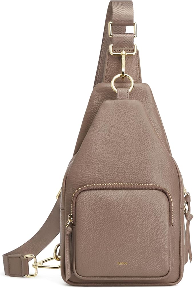 Kattee Small Sling Bag for Women, Leather Fanny Packs Crossbody Purse, Chest Bag for Travel with RFID Blocking, Khaki