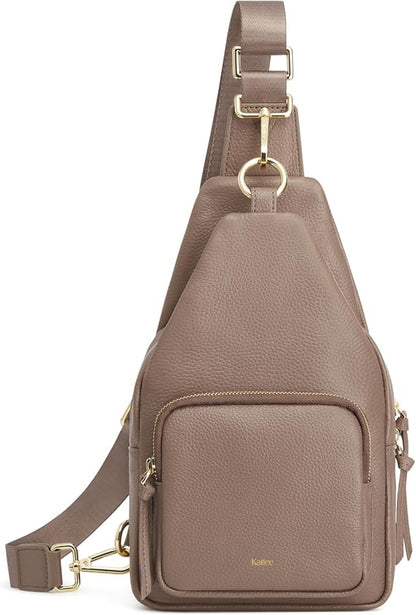 Kattee Small Sling Bag for Women, Leather Fanny Packs Crossbody Purse, Chest Bag for Travel with RFID Blocking, Khaki