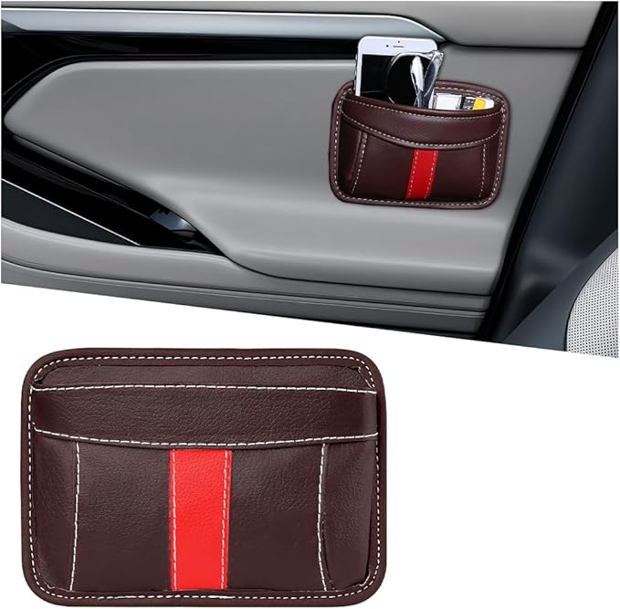 Car Seat Side Pocket Organizer, Leather Vehicle Seat Gap Filler Organizer, Automotive Console Side Cell Phone & Sunglasses Holder Storage Bag, Universal for SUV Automobile Truck (Coffee)