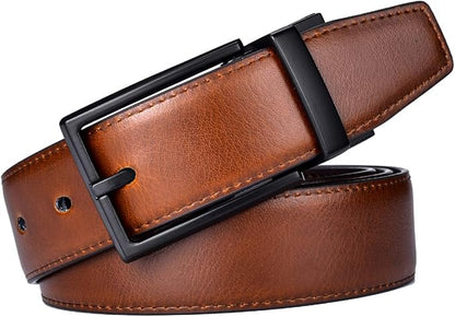 beltox fine Men's Dress Belt Leather Reversible 1.25" Wide Rotated Buckle Gift Box