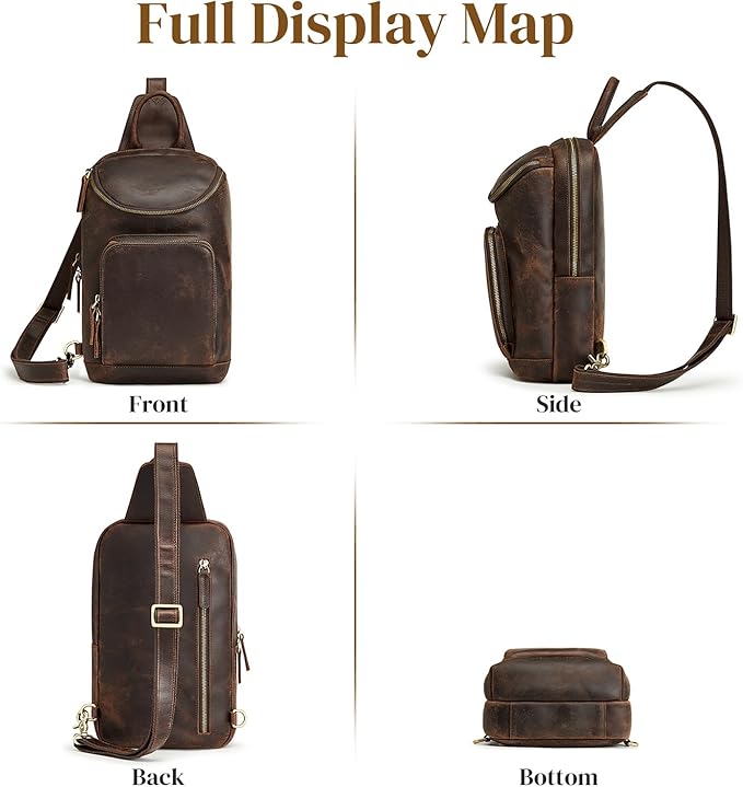 S-ZONE Sling Bag for Women Men Genuine Leather Vintage Crossbody Chest Bags Backpack Daypack Outdoor Travel
