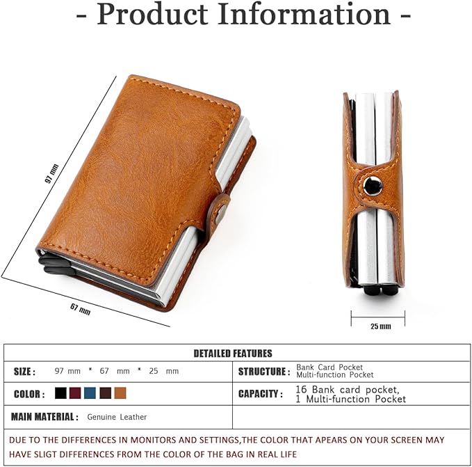 Pop up Card Wallet RFID Blocking Slim Metal Men Credit Card Holder Case Business Money Pocket Double Card Case for Men and Women (brown)