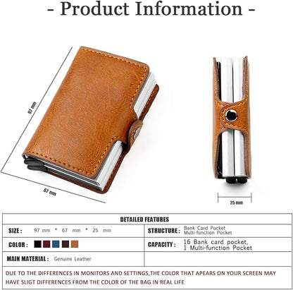 Pop up Card Wallet RFID Blocking Slim Metal Men Credit Card Holder Case Business Money Pocket Double Card Case for Men and Women (brown)