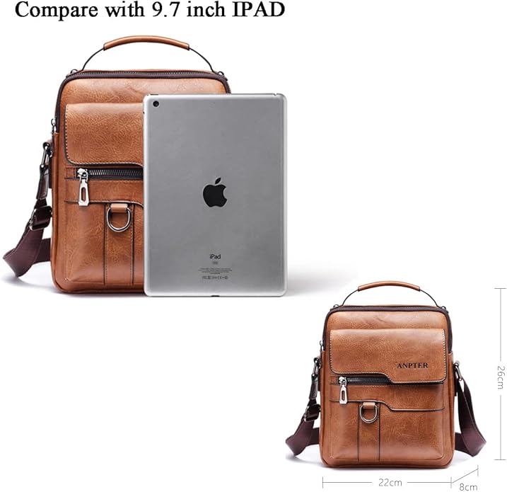 Messenger Bag for Men Crossbody Shoulder Purse Small Vintage PU Leather Satchel Pouch Side Crossover Handbag