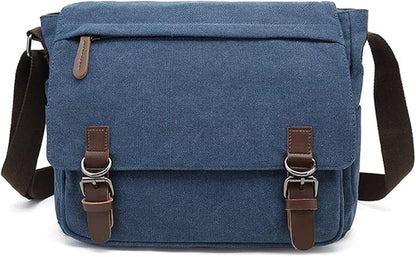 Sechunk Canvas Vintage Messenger Bag Shoulder bag Leather Large Travel Crossbody bags for men women 15inch Laptop