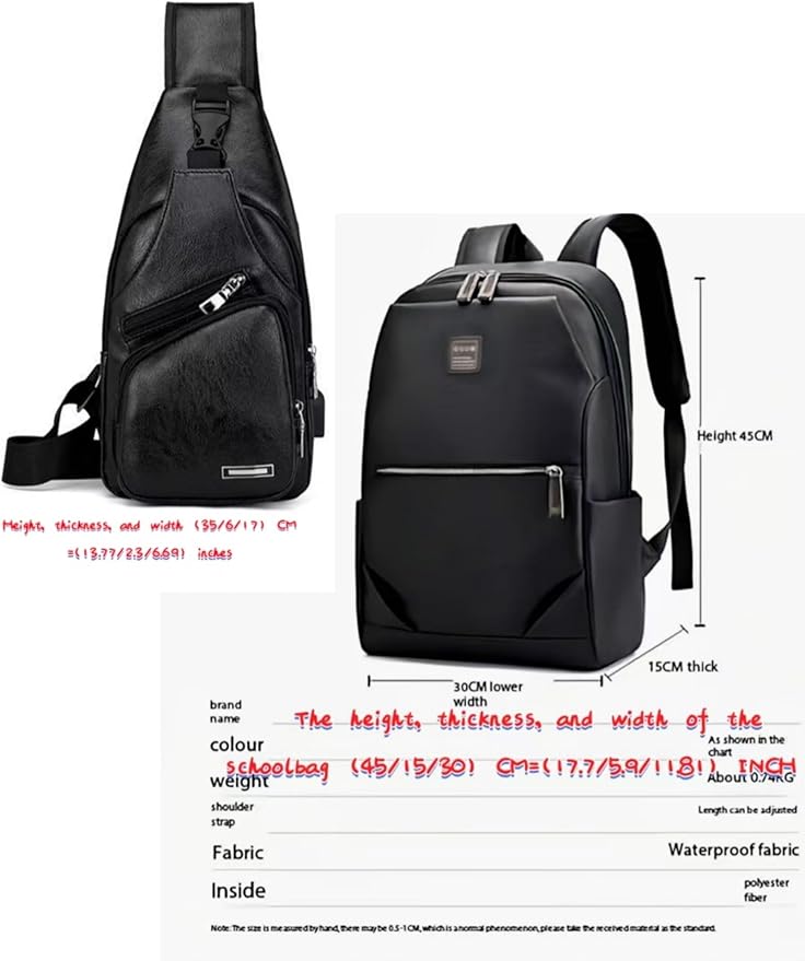 Business Men and Women PU Leather Backpack 15.6inch Laptop Waterproof Backpack Travel Commuter Lightweight schoolbag (Black backpack7,Large)